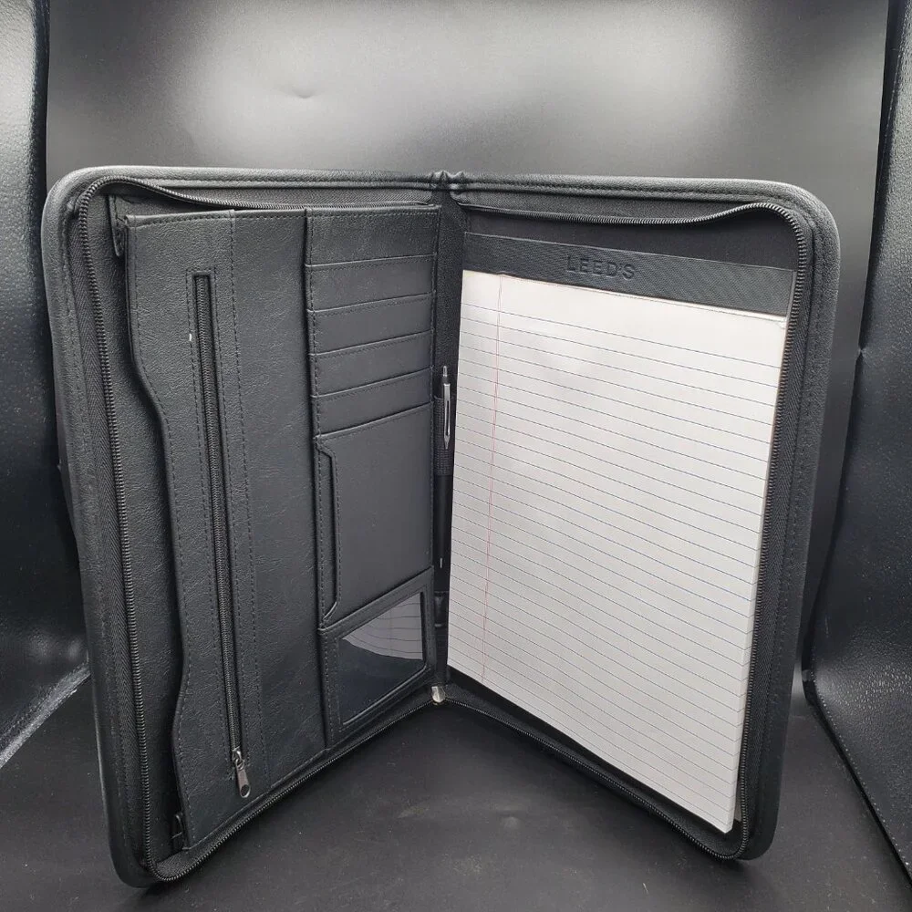 LEEDS Black Executive Zippered Organizer Portfolio Padfolio